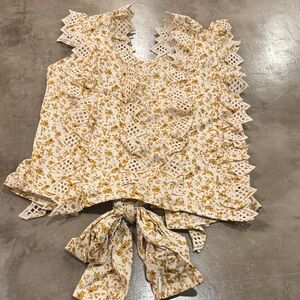 Floral Lace Trim Open Back Women's Top